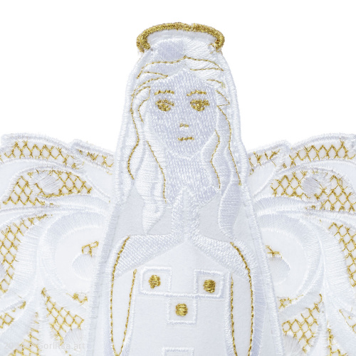 Кукла интерьерная «Ангел Рождественский» белый/ шёлк, золото хлопок Никифоровская м–ра фото 4