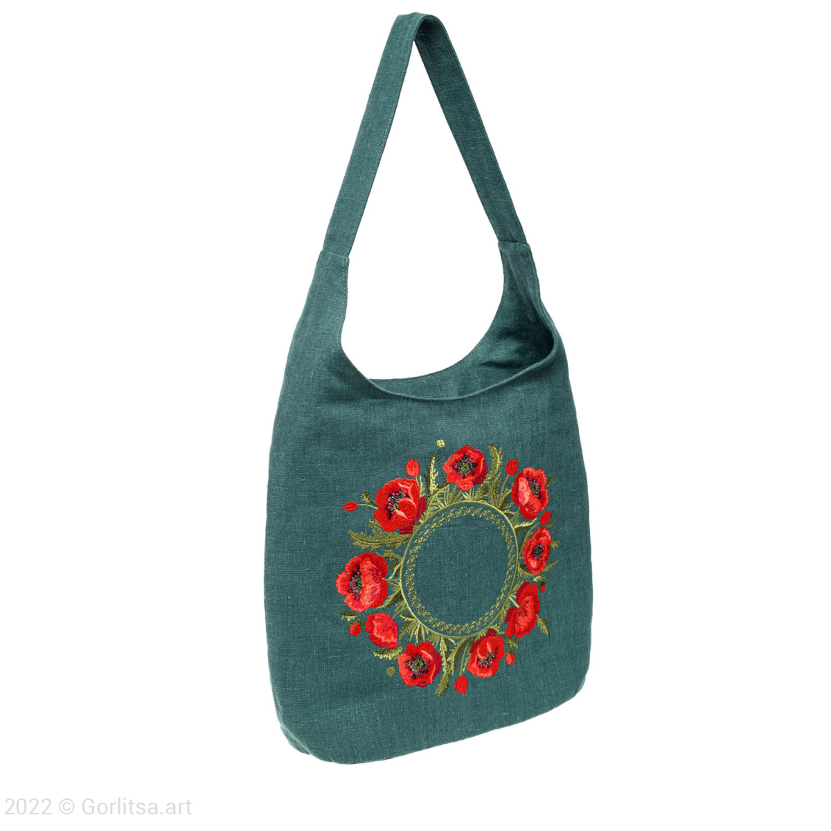 Льняная сумка «Маки» м303411 62082-1, зелёный / шёлк лён Никифоровская мануфактура фото 2