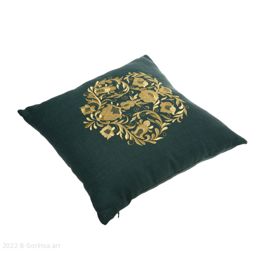 Подушка льняная «Букет» 62017-8-1, зелёный / золото лён Никифоровская мануфактура фото 6