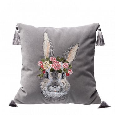 Подушка бархатная «Пушистый кролик» лицевая часть 62004-1-1, серый / шёлк