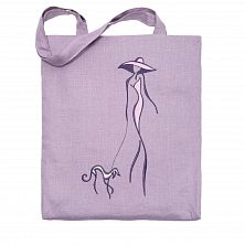 Льняная сумка-шоппер «Девушка с собачкой» 62018-3-2, сиреневый / шёлк