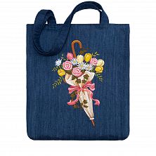 Сумка-шоппер «Зонт с цветами» 62011-9-1, синий / шёлк; джинса